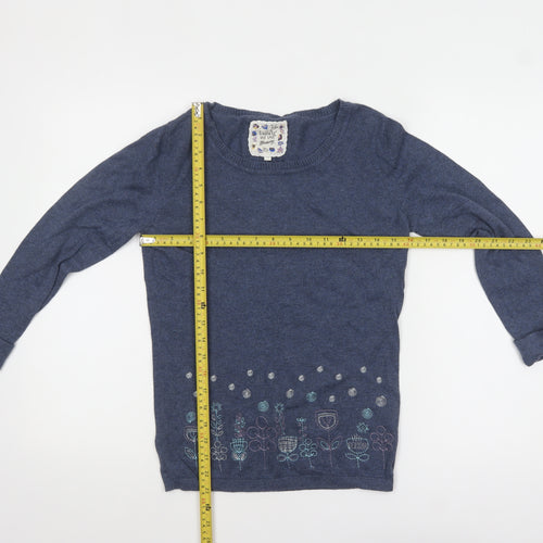 Mantaray Women's Blue Cotton Embroidered Pullover Jumper Size 10
