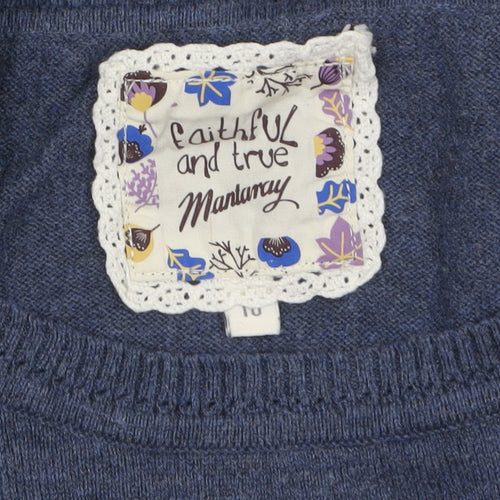 Mantaray Women's Blue Cotton Embroidered Pullover Jumper Size 10
