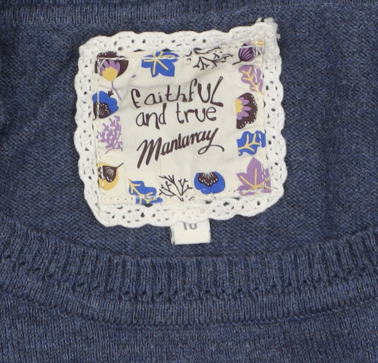 Mantaray Women's Blue Cotton Embroidered Pullover Jumper Size 10