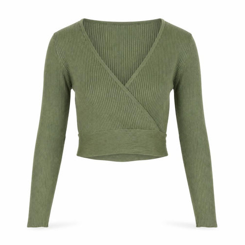 NA-KD Women’s Green Wrap Ribbed V-Neck Jumper Size M