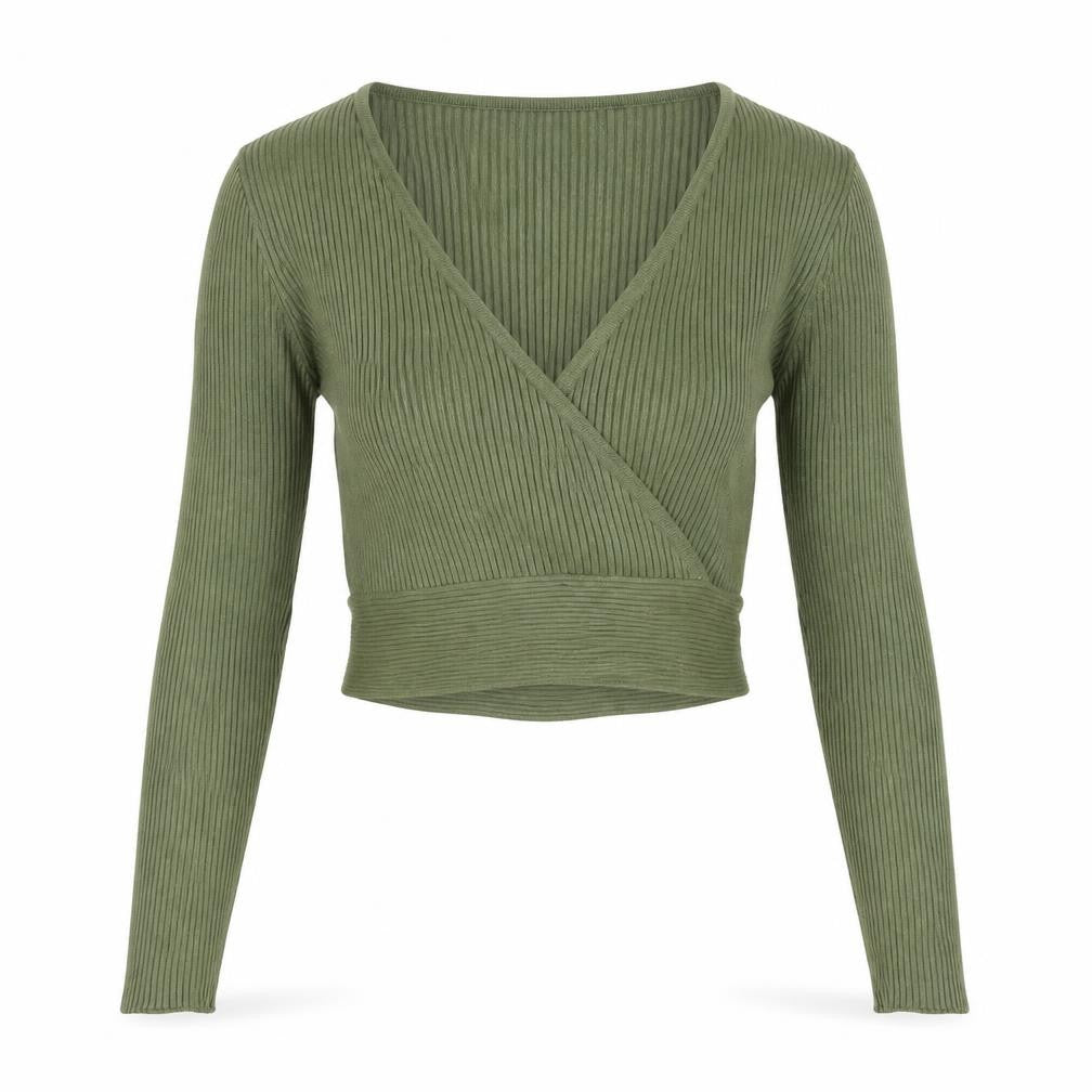 NA-KD Women’s Green Wrap Ribbed V-Neck Jumper Size M
