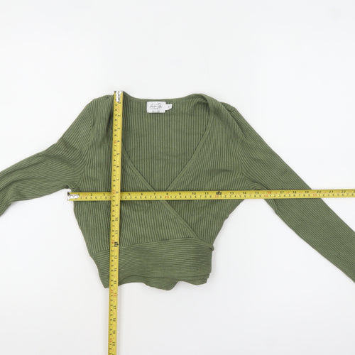 NA-KD Women’s Green Wrap Ribbed V-Neck Jumper Size M