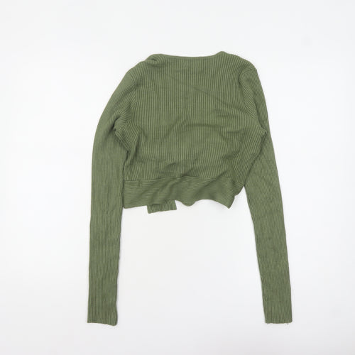 NA-KD Women’s Green Wrap Ribbed V-Neck Jumper Size M