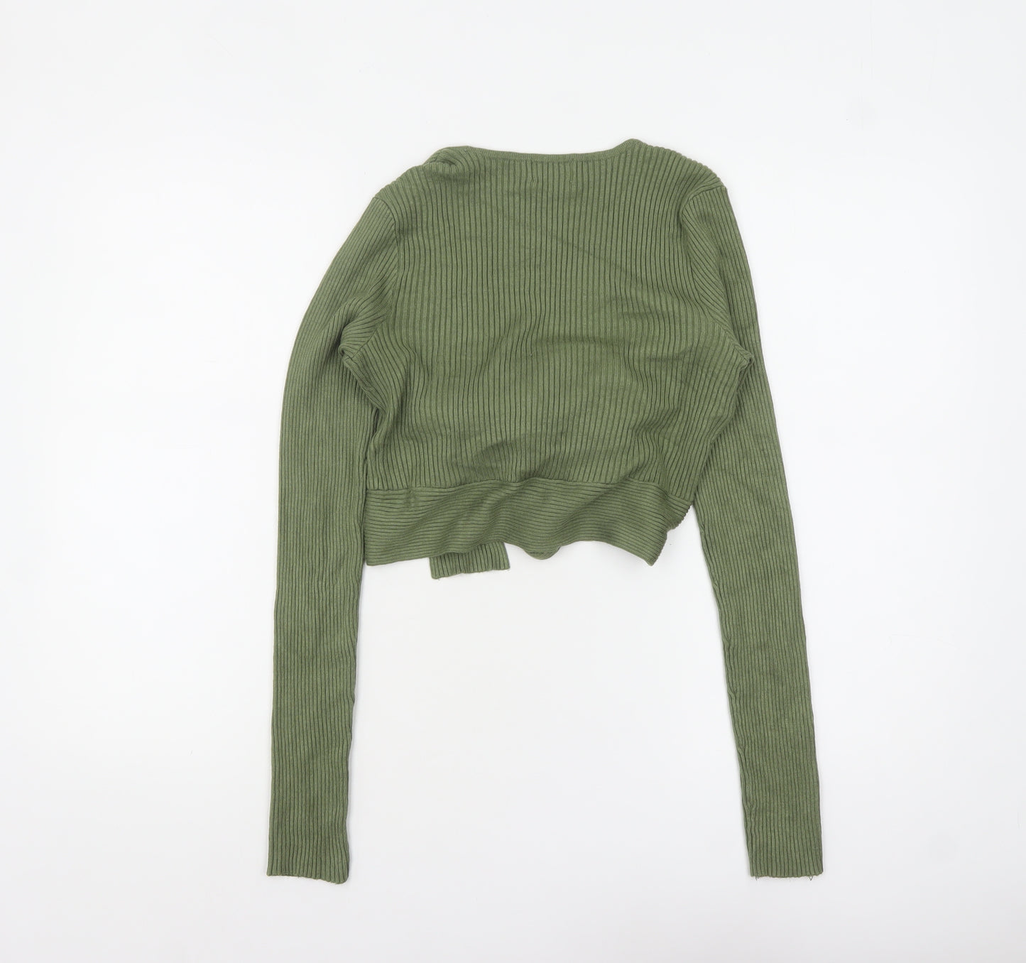 NA-KD Women’s Green Wrap Ribbed V-Neck Jumper Size M
