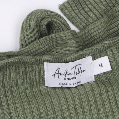 NA-KD Women’s Green Wrap Ribbed V-Neck Jumper Size M