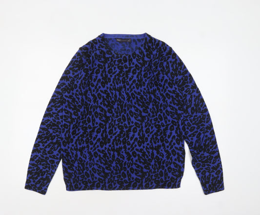 Marks and Spencer Women's Blue Leopard Print Acrylic Jumper Size 14