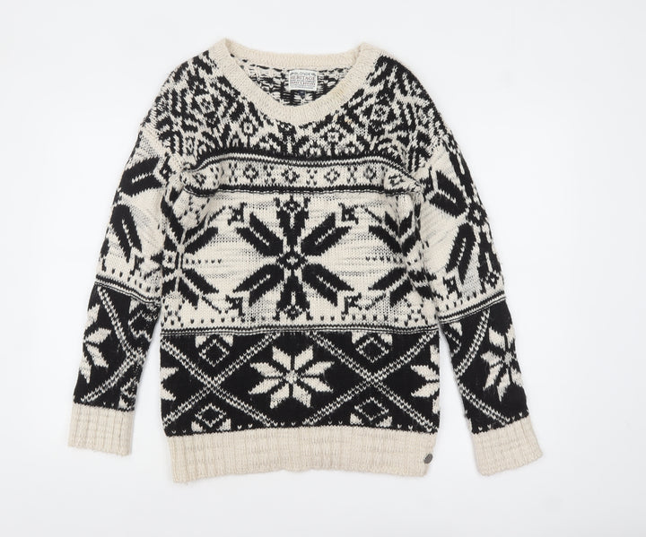 Blonde Heritage Women's Black Fair Isle Wool Blend Jumper Size 10
