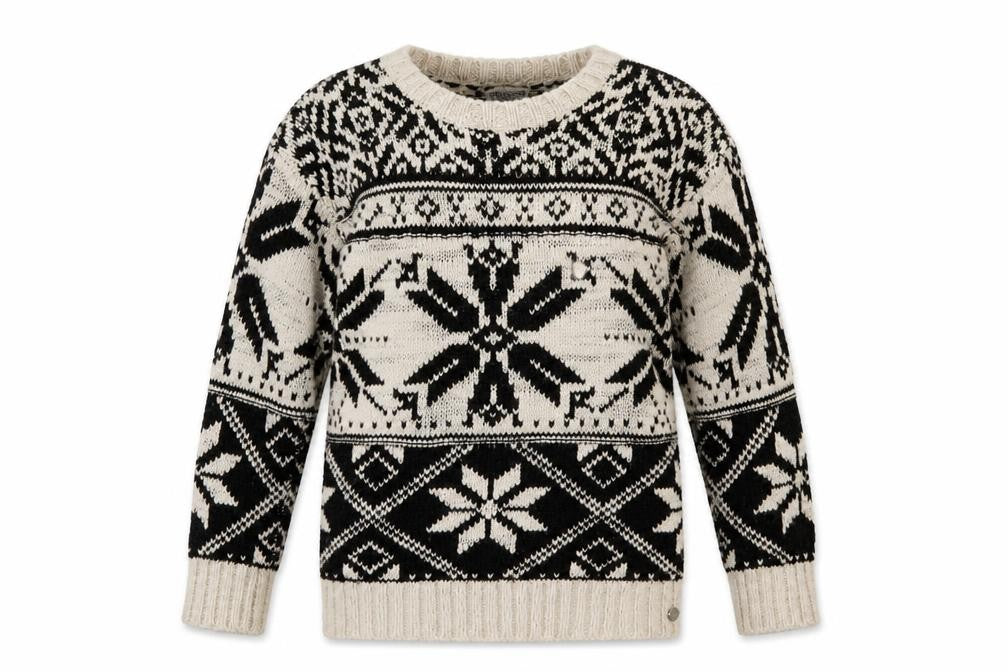 Front view of Blonde + Blonde Heritage Women's Black Fair Isle Wool Blend Jumper, size 10