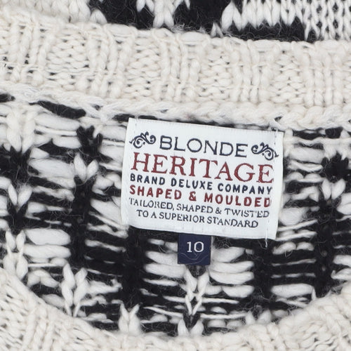 Blonde Heritage Women's Black Fair Isle Wool Blend Jumper Size 10