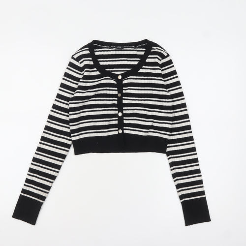 River Island Girls Black & White Striped Cardigan 11-12 Years Button Knit