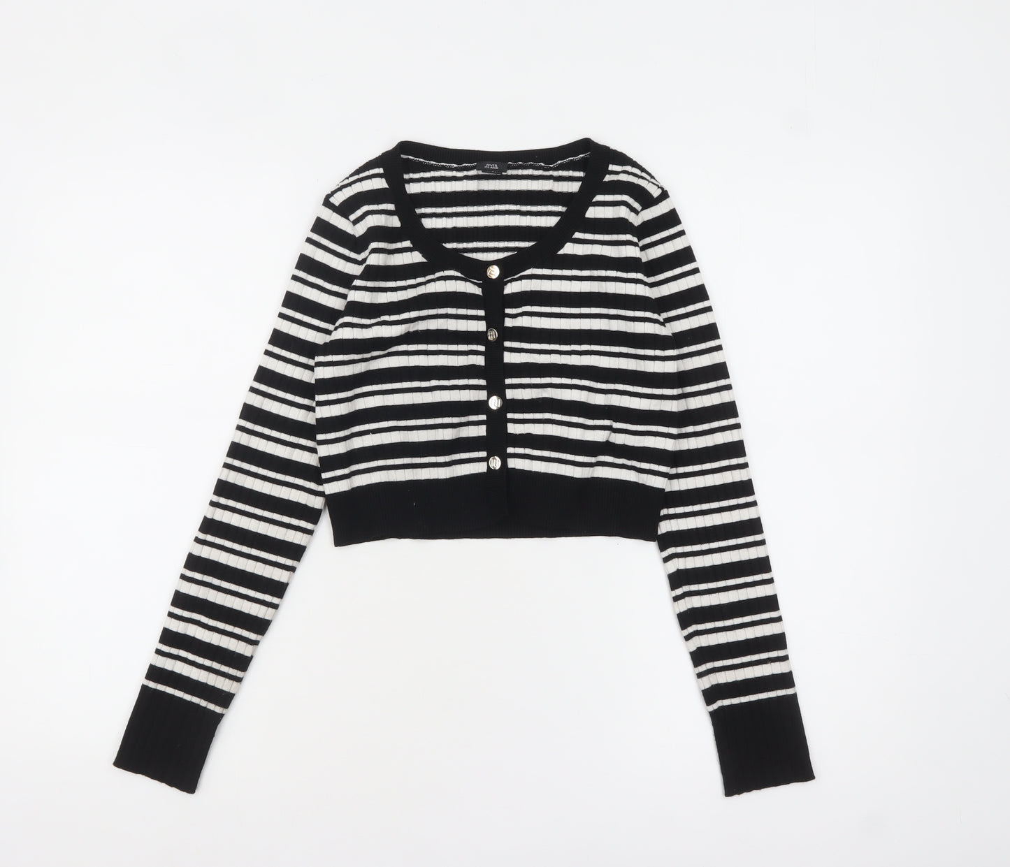 River Island Girls Black & White Striped Cardigan 11-12 Years Button Knit