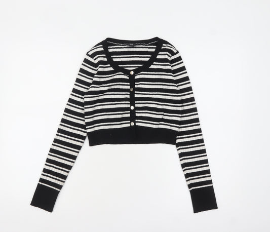River Island Girls Black & White Striped Cardigan 11-12 Years Button Knit
