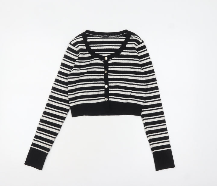 River Island Girls Black & White Striped Cardigan 11-12 Years Button Knit