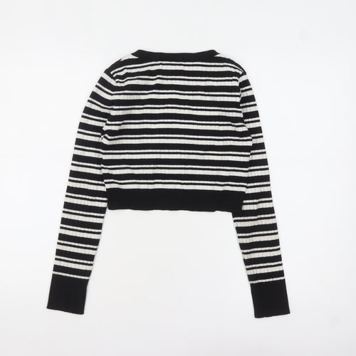 River Island Girls Black & White Striped Cardigan 11-12 Years Button Knit