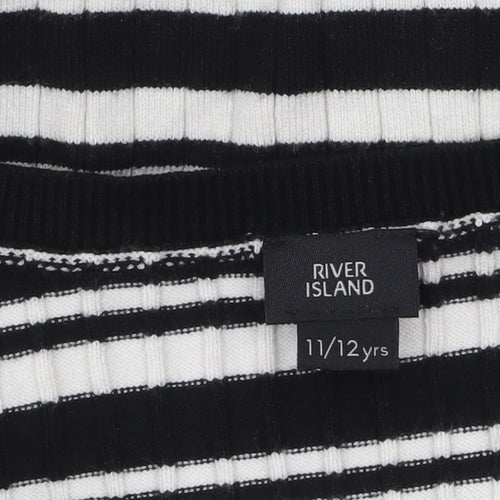 River Island Girls Black & White Striped Cardigan 11-12 Years Button Knit