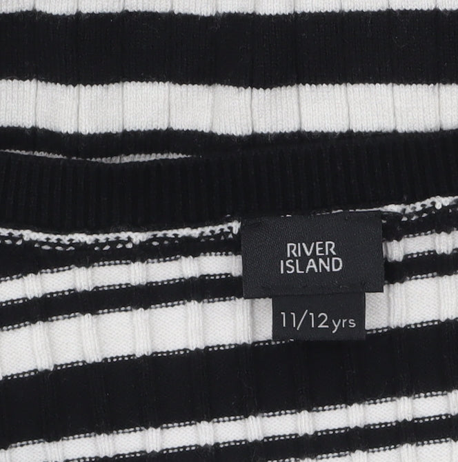 River Island Girls Black & White Striped Cardigan 11-12 Years Button Knit