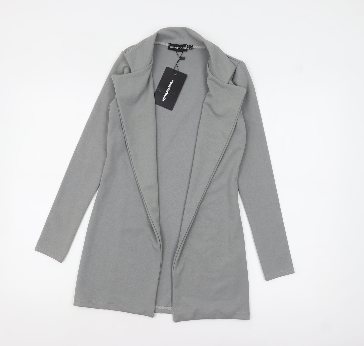 PrettyLittleThing Women Grey Size 8 Open Front Crepe Jacket
