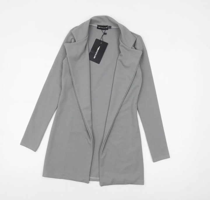 PrettyLittleThing Women Grey Size 8 Open Front Crepe Jacket