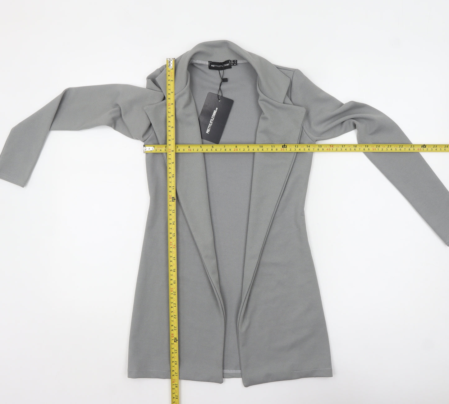 PrettyLittleThing Women Grey Size 8 Open Front Crepe Jacket