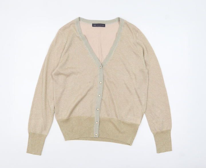 Marks and Spencer Women's Beige V-Neck Button Knit Cardigan M