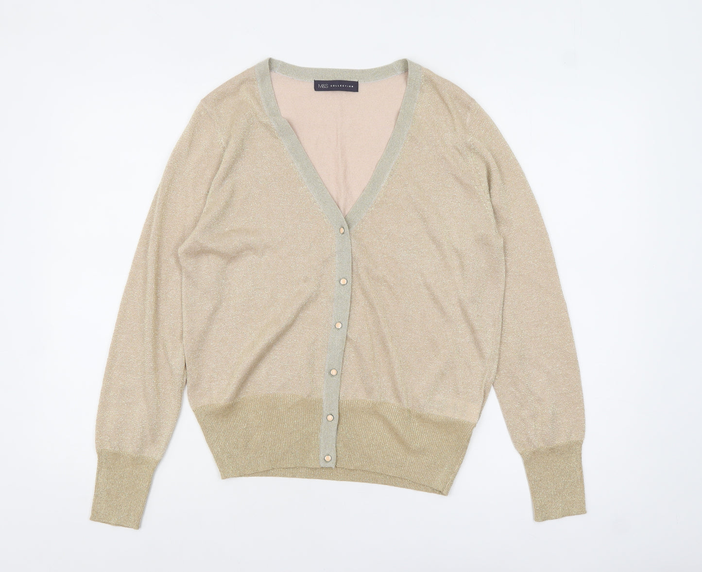 Marks and Spencer Women's Beige V-Neck Button Knit Cardigan M