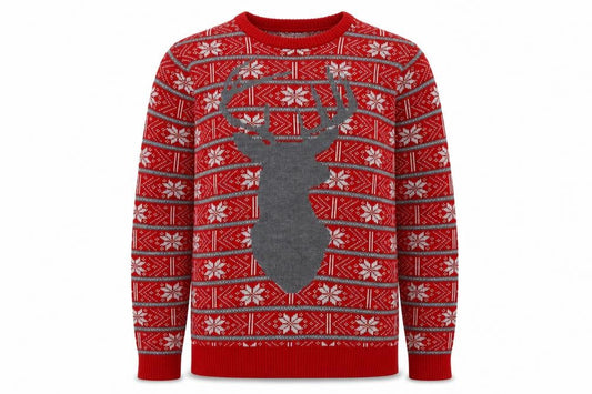 Front view of Marks & Spencer Men's Red Fair Isle Reindeer Christmas Jumper M