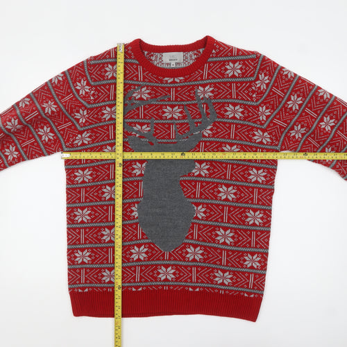 Marks and Spencer Men's Red Fair Isle Reindeer Christmas Jumper M