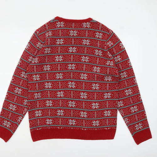 Marks and Spencer Men's Red Fair Isle Reindeer Christmas Jumper M