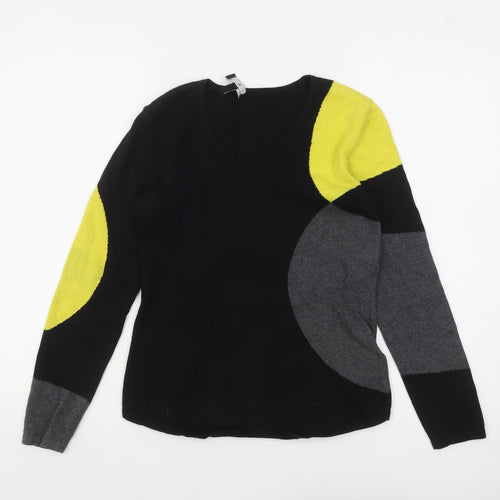 Marble Womens XS Black Geometric V-Neck Cotton Jumper