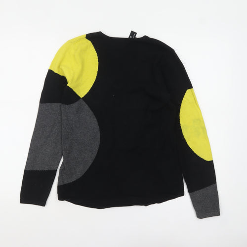 Marble Womens XS Black Geometric V-Neck Cotton Jumper