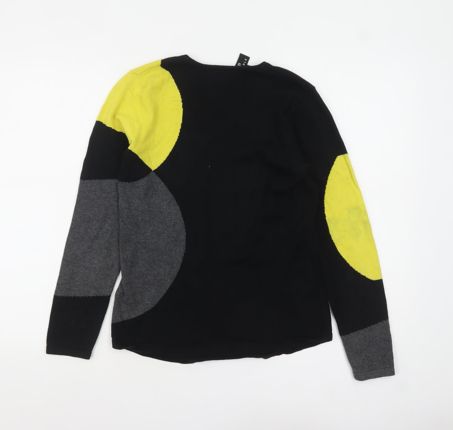 Marble Womens XS Black Geometric V-Neck Cotton Jumper