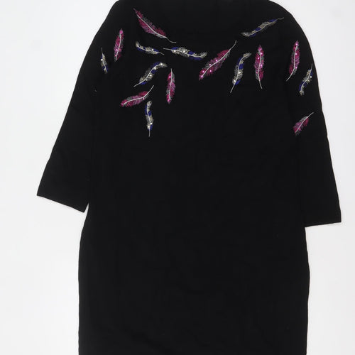 M&Co Women’s Black Embroidered Feather Jumper Size 14
