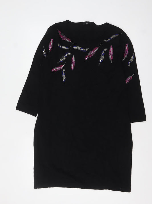 M&Co Women’s Black Embroidered Feather Jumper Size 14