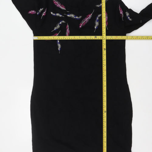 M&Co Women’s Black Embroidered Feather Jumper Size 14