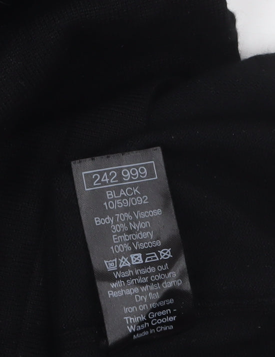 M&Co Women’s Black Embroidered Feather Jumper Size 14