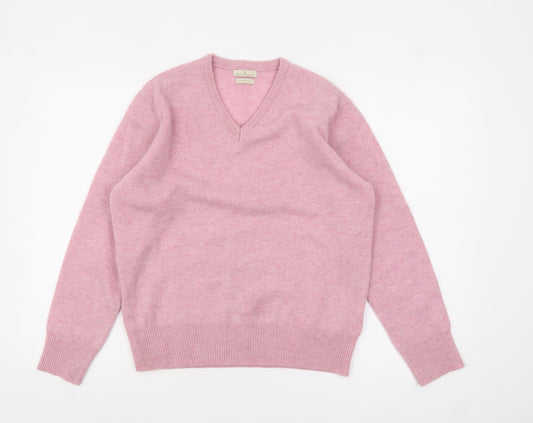 House of Bruar Women's Pink V-Neck Pure Wool Jumper Size S