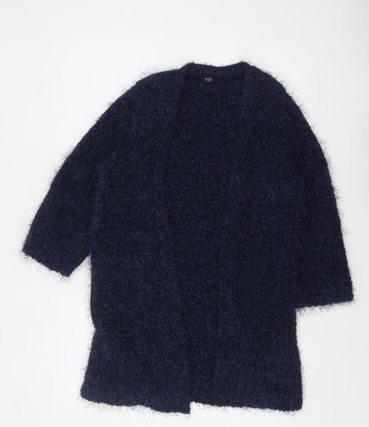 F&F Womens Blue Fuzzy Long Sleeve Open Cardigan Size 12