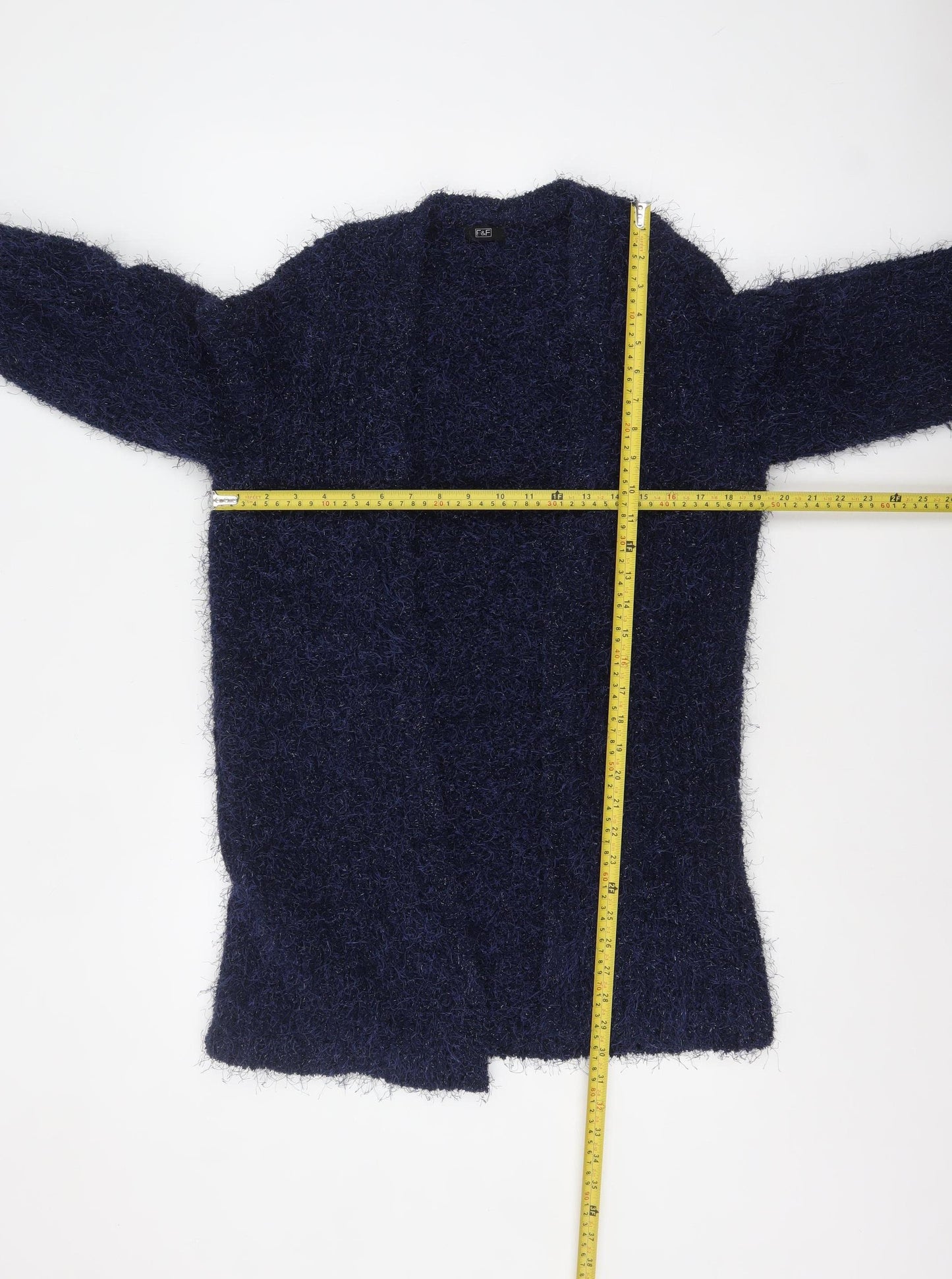 F&F Womens Blue Fuzzy Long Sleeve Open Cardigan Size 12