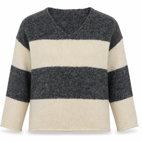ASOS Women’s Grey Cream Striped V-Neck Knit Jumper Size S UK 8-10