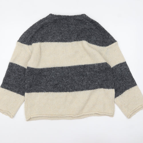 ASOS Women’s Grey Cream Striped V-Neck Knit Jumper Size S UK 8-10