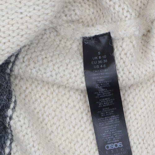 ASOS Women’s Grey Cream Striped V-Neck Knit Jumper Size S UK 8-10