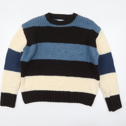 ZARA Women’s Multicoloured Chunky Knit Striped Wool Jumper Size 12