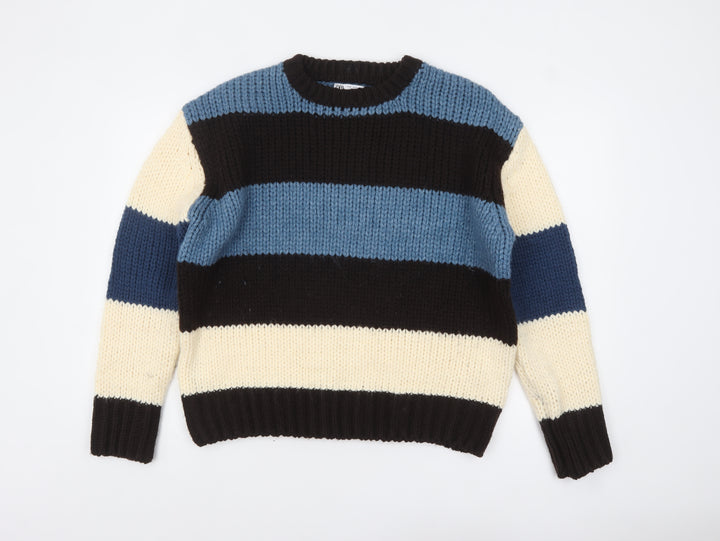 ZARA Women’s Multicoloured Chunky Knit Striped Wool Jumper Size 12