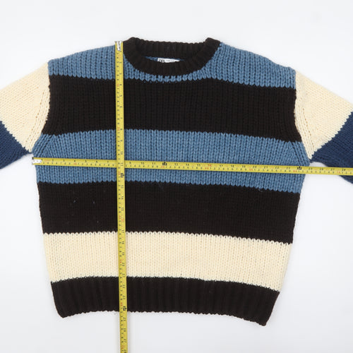 ZARA Women’s Multicoloured Chunky Knit Striped Wool Jumper Size 12