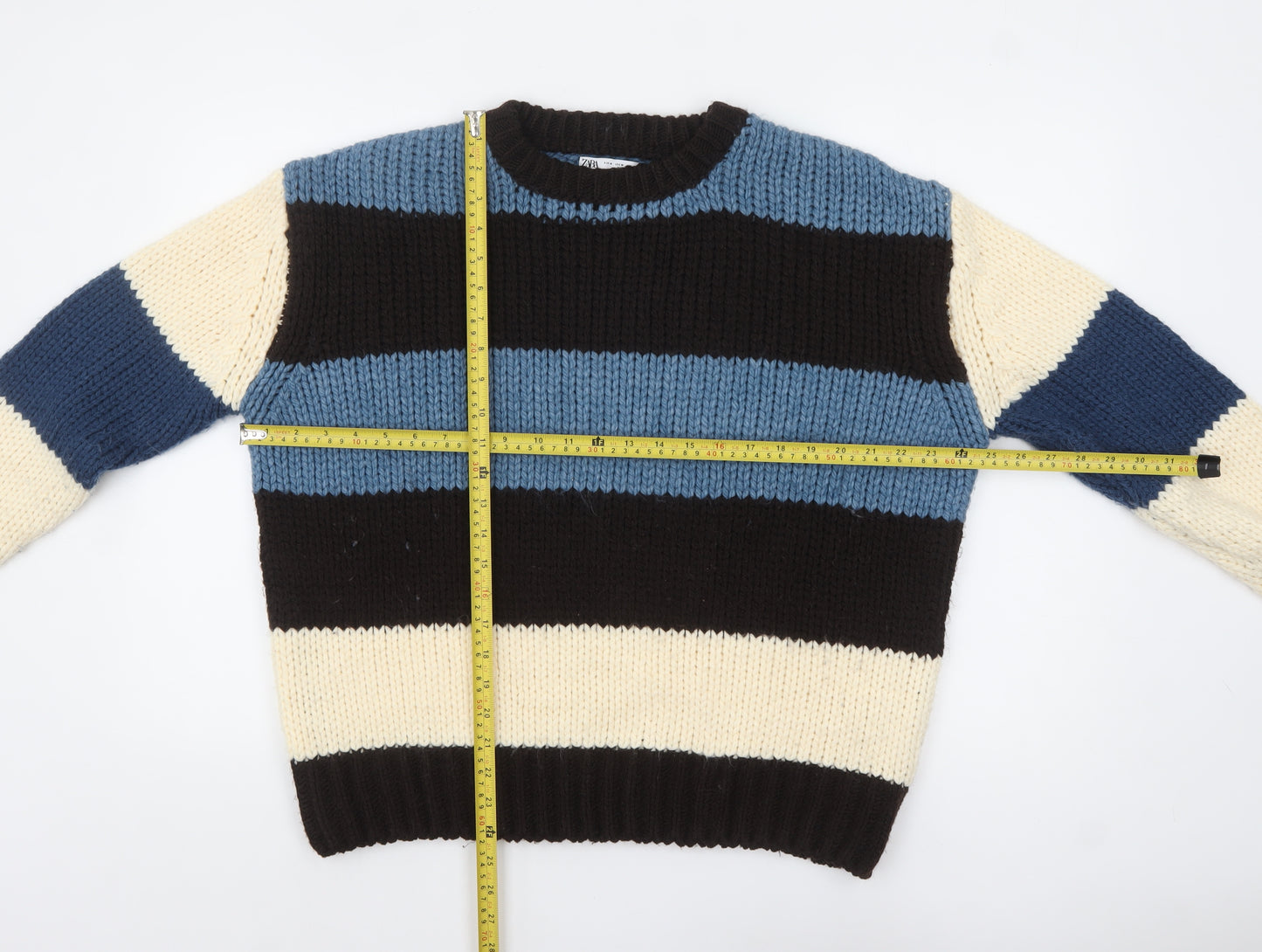 ZARA Women’s Multicoloured Chunky Knit Striped Wool Jumper Size 12