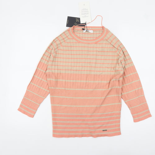 Vila Joy Women’s Multicoloured Striped Crew Neck Pullover Jumper Size 8