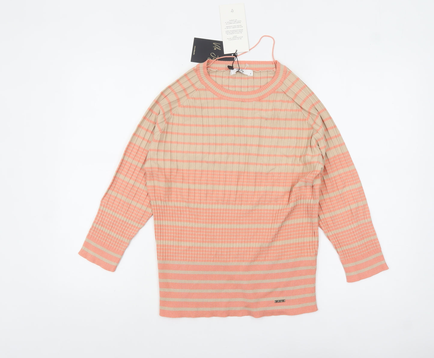 Vila Joy Women’s Multicoloured Striped Crew Neck Pullover Jumper Size 8