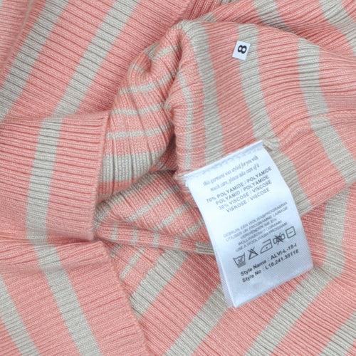Vila Joy Women’s Multicoloured Striped Crew Neck Pullover Jumper Size 8