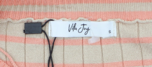 Vila Joy Women’s Multicoloured Striped Crew Neck Pullover Jumper Size 8