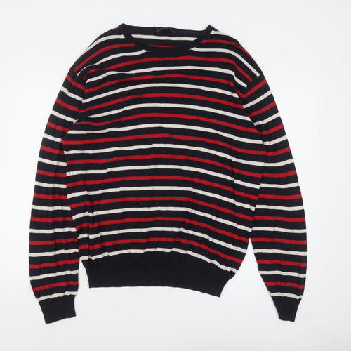 Jaeger Men’s Multicoloured Striped Cotton Jumper L Crew Neck